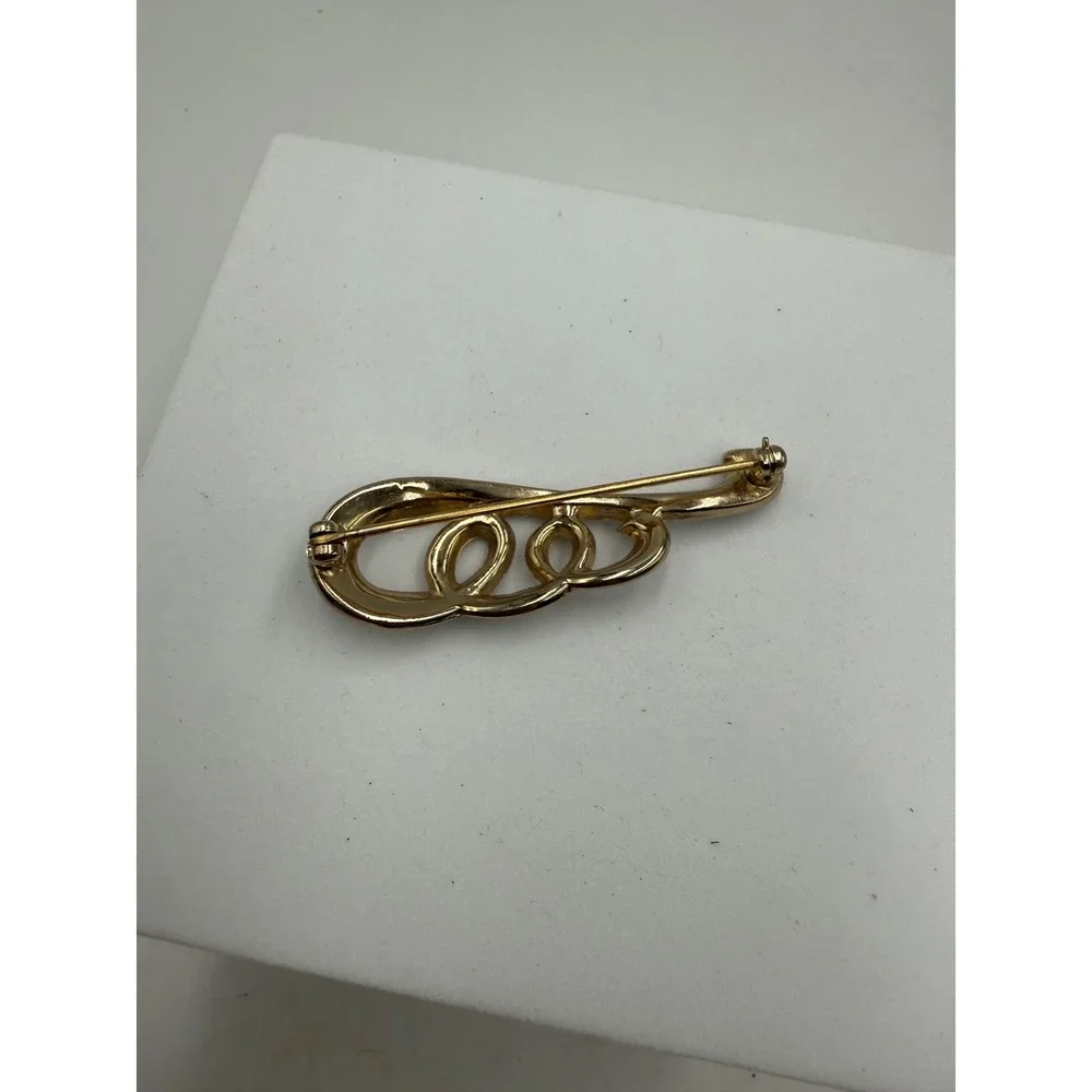 Vintage Gold Tone Abstract‎ Swirl Brooch Triple Loop Openwork Pin 2 Inch